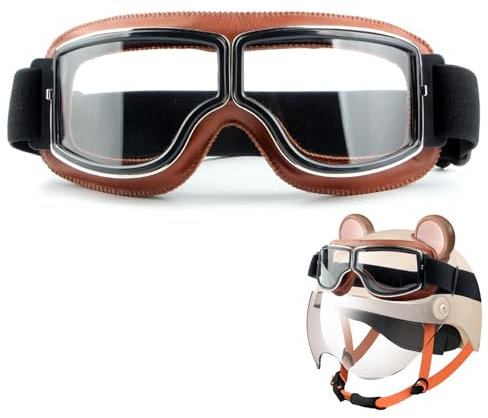 DEARBAG Motorcycle Goggles, Motorradbrille PU Leder Sonnenbrillen, Winddicht Motorradbrille, Retro Radbrille Helmbrille Fliegerbrille, Frauen Männer Sonnenbrille, für ATV Bike Motocross Schutzbrille