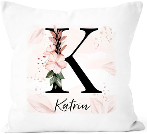 SpecialMe® Kissen-Bezug Monogramm Initiale mit Namen personalisiert Blumen Blüten Dekor Floral Buchstabe floral weiß Standard