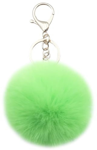 Xsclpomddy Pom Pom Porte-clés en poils de lapin doux artificiels pour sac à main voiture pendentif décoration, vert, 10cm