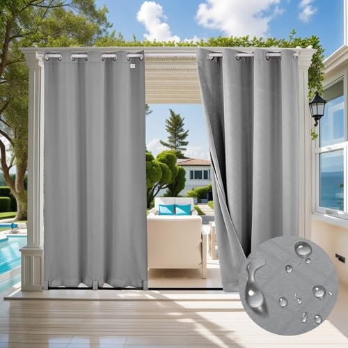 TOPCHANCESE Cortinas Exterior Terraza,Cortina Impermeable con Anillos Cortinas Opacas para Pergolas De Jardin con Aislamiento Térmico para Exteriores para Porche,Cenador(Gris Claro 132×238cm 1Piezas)