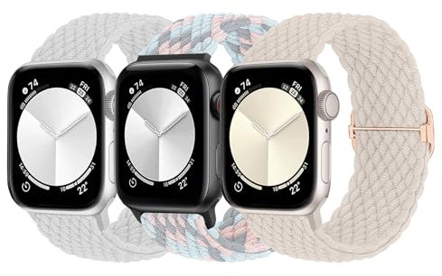 MATCHEASY Geflochtenes Solo Loop Kompatibel mit Apple Watch Armband 38mm 40mm 41mm 42mm, Dehnbarer Eastisch Sport Nylon band für iWatch Series 10/9/8/7/SE/6/5/4/3/2 Ultra Damen Herren, 3 Stück