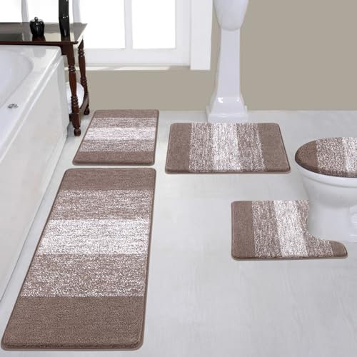 Bsmathom Badezimmerteppich-Sets 5-teilig mit WC-Abdeckung, weich saugfähige Badematten rutschfest für Badezimmer, maschinenwaschbar, Badteppiche mit U-förmiger Kontur, Toilettenmatte für Badezimmer,