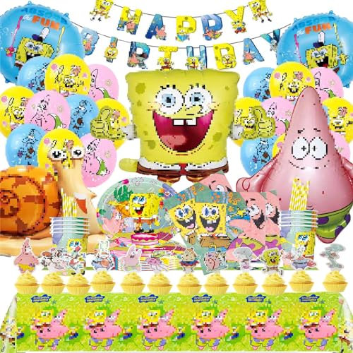 IXOKEV 101 PCS Gebutstag Deko Partygeschirr, Party Supplies Set, Deko Folienballon, für Kindergeburtstags Party Dekoration Teller Becher Servietten Tischdecke Happy Birthday Banner
