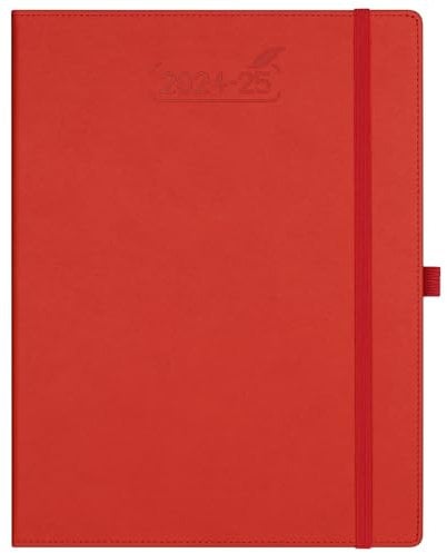 BEZEND 18-Monate Buchkalender 2024 2025 Terminplaner A4 PU-Leder Hardcover Kalender [Rot] Wochenkalender Juli 24-Dez 25 1 Woche 2 Seiten | Planer mit Stifthalter