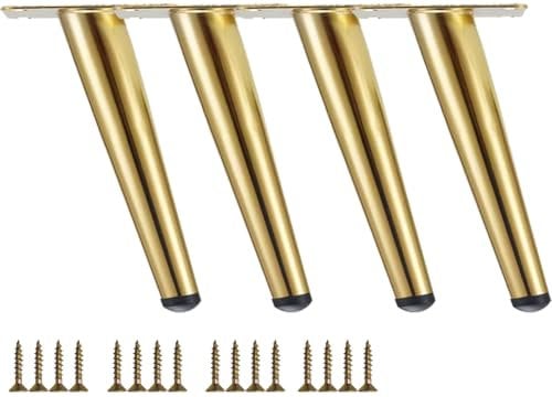 TempFoo Metal Furniture Legs 6 Inch, Gold Oblique Conical Furniture Feet for Sofa Cabinet Coffee Table Chair Desk Cupboard Couch Bed Home DIY Projects Modern Minimalist Style