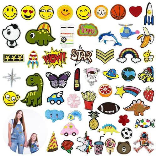 SALVAYRO® Parches Termoadhesivos para Ropa (Pack de 55) | Bordados para Personalización de Ropa | Ideal para Niños y Adultos.