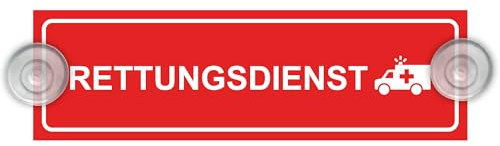 Indigos UG - Schild Rettungsdienst - 20 x 6 cm - Saugnapfschild - Aluverbund - Innenbefestigung für Ihr Auto - UV-Beständig - Einsatzschild - Hinweisschild - Warnschild