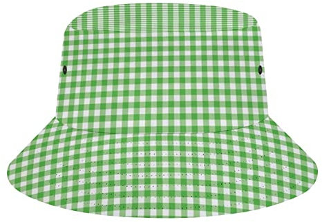 Buytruew Grüner karierter Fischerhut für Herren und Damen, lustiger Sommer-/Strand-Angelhut, verstaubar, für den Außenbereich, Fischerhut, Schwarz , One size