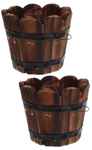 YARNOW 2stücke Retro Holzfass Pflanzer Für Garten Innenbereich Und Balkon Vintage Holzblumentopf Mit Einzigartigem Design Für Blumen Und Sukkulenten