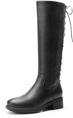 DREAM PAIRS Moda Vintage Stivali Donna Stivali con Tacco Largo da Donna Stivali Invernali Alti al Ginocchio,Size 41.5,Nero-Pu,SDKB2423W