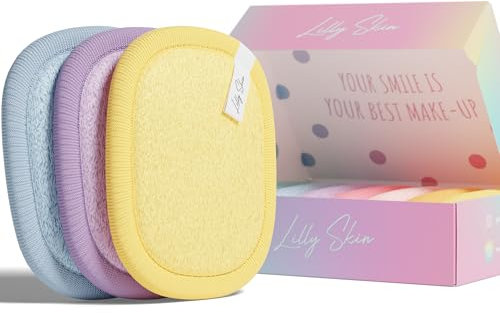 Pads Démaquillants Lavables et Réutilisables Lilly Skin - Lingettes Carrées Microfibres Nettoyantes et Exfoliantes pour la Peau du Visage - Boîte de 7 Pads en Tissu Simili Coton - Rainbow Pastel - XL