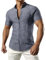 JOGAL Chemise en lin à manches courtes pour homme - Coupe droite - Chemise d'été boutonnée - Chemise de loisirs, Bleu profond, S