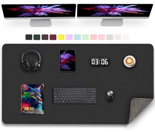 120 x 60 cm PU Leder Schreibtischunterlage - Rutschfeste Computerunterlage, großes Mauspad, Tastaturunterlage für den Schreibtisch, wasserdichte Schreibunterlage für die Arbeit (Schwarz)