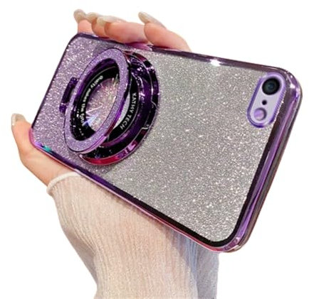 SIYOPINPFY Cover per iPhone 6 / iPhone 6S Custodia con Antiurto, per Donna di lusso Scintillante TPU Silicone Morbido Cover Protezione Fotocamera con Anello Supporto Cover per iPhone 6 DS Viola