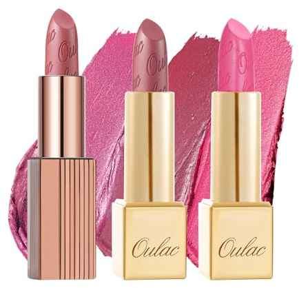 Oulac Nude Metallic-Glanz-Lippenstift-Set, Mattes Metallic-Finish, Hochpigmentierte und Feuchtigkeitsspendende Formel, Glatt und Kornfrei, Vegan 2PCS