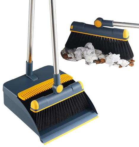 Juego de escoba y recogedor - Escoba barredora de pie con mango largo y recogedor para piso | Accesorios de limpieza del hogar | Juego de escoba y recogedor, barredora vertical con mango largo y recog