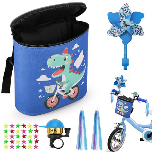 COZCLAM Lenkertasche Kinder, Laufrad Lenkertasche, Lenkertasche Fahrrad Kinder mit Klingel, Windrad, Lenker-Luftschlangen & Kinderfahrrad Speichen für Kinderfahrräder, Scooter, Laufräder (Blau)