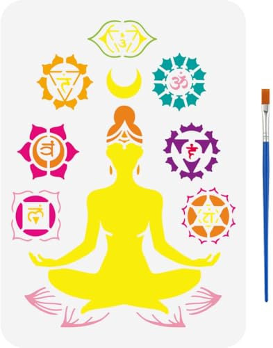 FINGERINSPIRE Meditationsschablone Mit 1 Kunststoff Pinsel 21x29.7cm Große Kunststoff Yoga Meditationsschablone Wiederverwendbare Chakra Symbol Schablone Zum Malen Auf Holzböden Wänden Möbeln Basteln