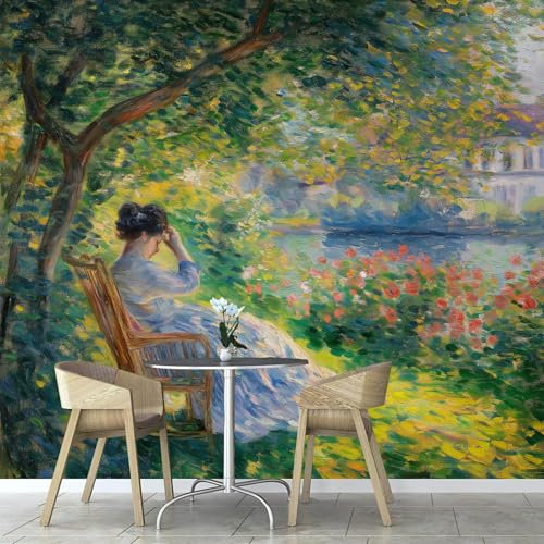 Papier Peint Photo Wallpaper Mural,3D Panoramique Murale Femme Sous Un Arbre Vert Abstrait Usine, Papier Peint soie 250×175 cm, pour Salon, Chambre Enfant Décoration Murale