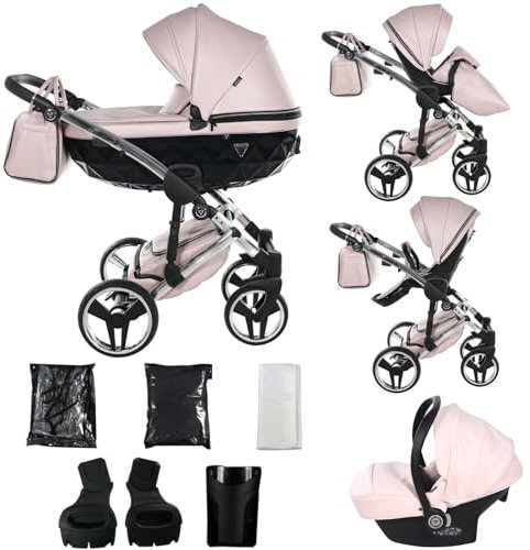 Junama Kinderwagen Diamond Fluo 2in1 3in1 4in1 (06 - Rosa, 3in1 mit Autositz)