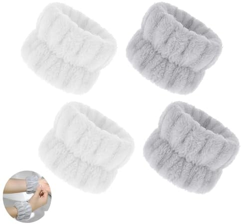 4 PCS Wrist Bands for Face Washing, Face Wash Wristbands, Wrist Towels for Washing Face, for Girls Women, Prevent Water Spilling down Arms(White/Grey)