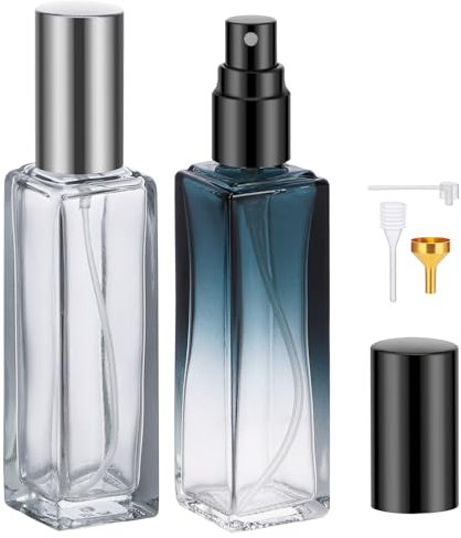Segus Atomizadores de perfume recargables, 2 botellas atomizadoras de vidrio de 20 ml, botella de perfume vacía para bolso, bolso, bolsillo y equipaje