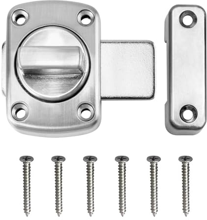 1 Pcs Rotate Bolt Latch Lock Zinc Alloy Door Bolt Swivel Latch Bedroom Bathroom Door Lock Anti Theft Protection Door Bolts for Internal Doors Latches Applicable to Various Doors, Silver