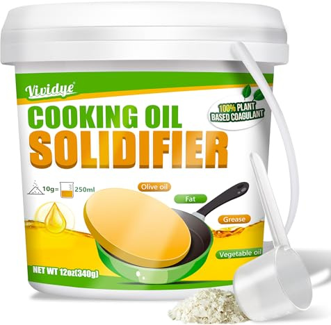 Polvere Solidificante per Olio da Cucina - 100% Naturale a Base Vegetale, Solidifica Fino a 8,5L di Olio per Friggere - Facile Smaltimento dei Grassi di Scarto,340g Oil Solidifier