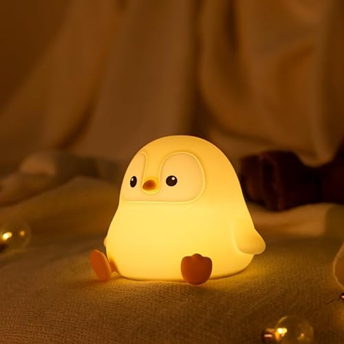 AVEKI Pinguin Lampe Kinder, 2 Helligkeitsstufen Dimmbar Baby Nachtlicht mit Timer, Led Touch Nachttischlampe Batteriebetrieben Kleines Silikon Nachtlicht für Kinder, Akku Nachtlampe Kinderzimmer
