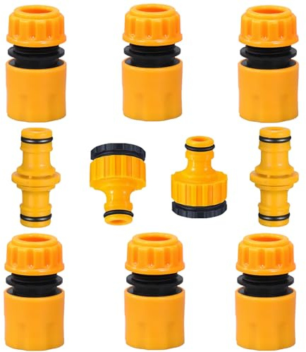 X-YSUNEAS Hose Connector Kit External Faucet to Hose Adapter, Hose Quick Connector, 1/2 Inch Double Male Buckle Connector 2-in-1 3/4 Inch Hose Connectors Suitable for Gardens and Homes（Yellow