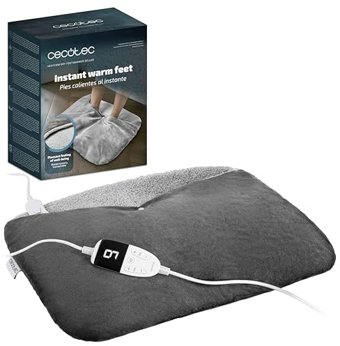 Cecotec Chauffe-Pieds Électrique HeatConfort FootWarmer Deluxe. Chauffe-pieds 55x45cm, 2 Espaces Séparés, Antidérapant, 6 Températures, 4 Niveaux de Minuterie, Contrôleur