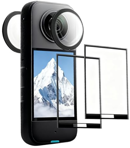 Brightora Camera Protective Film 2 Set for Insta 360 X3 360 Action Camera | With adhesive sticky lens screen cap protector ensures waterproof anti-scratch removable 9h hardness high transparency