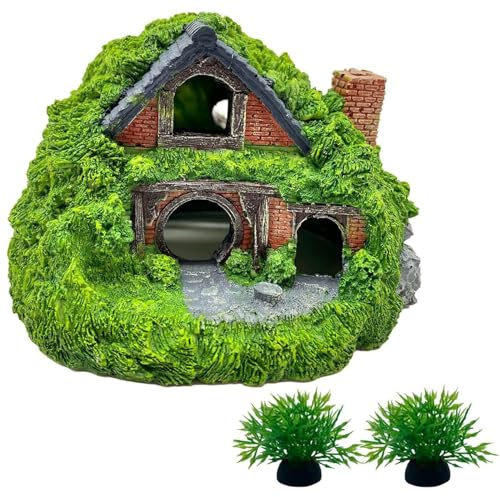 XinYangMao Aquarium Höhle Versteck für Betta Fische, Hobbit Haus Dekoration aus Keramik, Fischversteck mit Loch für Aquarium & Terrarium, Stein Garten Deko