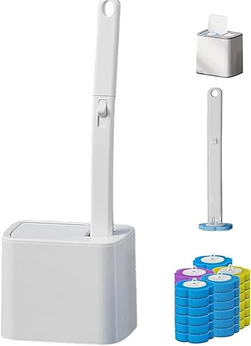 Einweg Toilettenbürste Set, WC Bürst mit 24 Stück Nachfüllungen Schwamm, Hygiene Klobürste mit Halter und Ersatzbürstenköpfen, für, Waschbecken, Badewanne (Weiß)