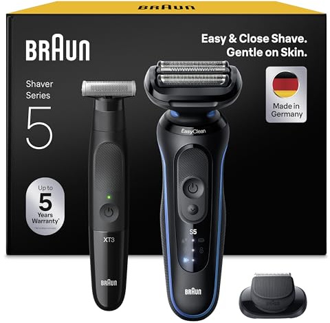 Braun Bundle mit Series 5 Rasierer Herren Elektrisch, Wasserdicht, Made in Germany, 52-B1200si, Blau + Series XT3, 45 Min Akku, Wasserdicht, XT3200, Schwarz