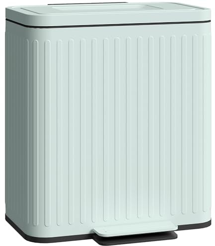 HOMCOM Mülleimer Küche Treteimer ohne Müllbeutel 2 x 20 Liter Grün | Abfallsortiersystem, Soft-Close-Deckel, Offenhaltefunktion, Pedal, Herausnehmbarer Inneneimer