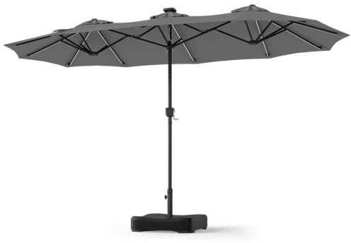 COSTWAY 4 x 2 M Parasol de Jardin Extérieur Double Face (Gris) | 108 Lampes LED, Pied Lesté Inclus, 12 Baleines Robustes, Manivelle Pratique, 3 Aérations, pour Piscine, Cour, Terrasse