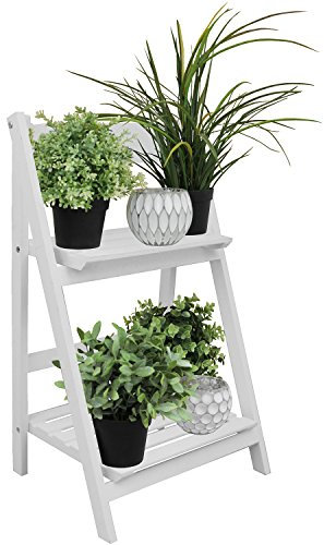 Multistore 2002 Holz Blumenetagere mit 2 Ebenen 32x41x67cm Reinweiß Blumentreppe Gartenregal Blumenbank Blumenständer