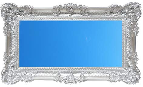 Idea Casa Großer Spiegel Silber Rahmen Barock Stil Vintage 96 x 56 cm