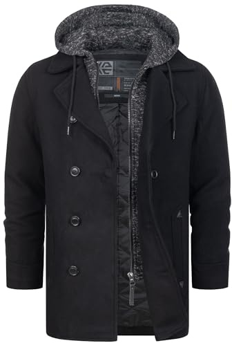 Indicode Herren Cliff Kurzmantel Wollmantel mit Stehkragen und Kapuze | Warmer Herrenmantel für Alltag und Freizeit mit Kapuze, Wintermantel, Outdoorjacke, Freizeitmantel, edler Mantel für Männer