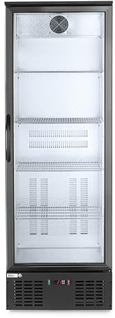 HENDI Getränkekühlschrank, Eintürig, mit 4 verstellbaren Regalböden, Temperaturbereich: 0° bis 10°C, automatische Abtauung, LED Innenbeleuchtung, 300L, 230V/195W, 600x530x(H) 1820mm, Aluminium, Glas