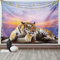 ABAKUHAUS Safari Wandteppich und Tagesdecke, Tiger Bunte Sonnenuntergang aus Weiches Mikrofaser Stoff Waschbar ohne Verblassen Digitaldruck, 230 x 140 cm, Lavendel Senf