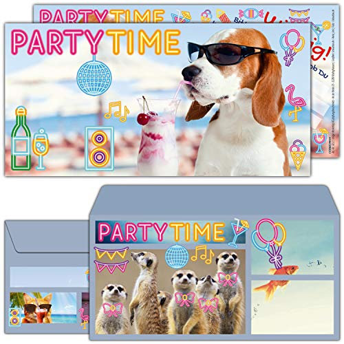 12-er Set Party-Hund Einladungskarten mit Umschlag zum Kindergeburtstag oder Party - Einladung für Kinder, Teenager & Erwachsene von BREITENWERK