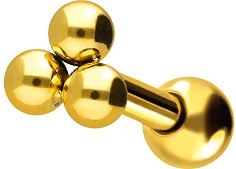 PIERCINGLINE Ohrpiercing 3 Kugeln Chirurgenstahl Piercing Schmuck Ohr Helix Goldfarben