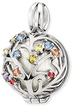 Engelsrufer Damen Anhänger mit Klangkugel Bloom Lebensbaum aus Sterling Silber - besetzt mit 13 mehrfarbigen Zirkonia Steinen - Anhänger zum Öffnen - Größe: 25,5 mm