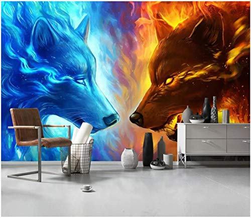 3D Fototapete Moderne Wanddeko Wandbilder Wasser Feuer Tier Wolf Vlies Wand Tapete Wohnzimmer Schlafzimmer Büro Flur Dekoration 450x300 cm