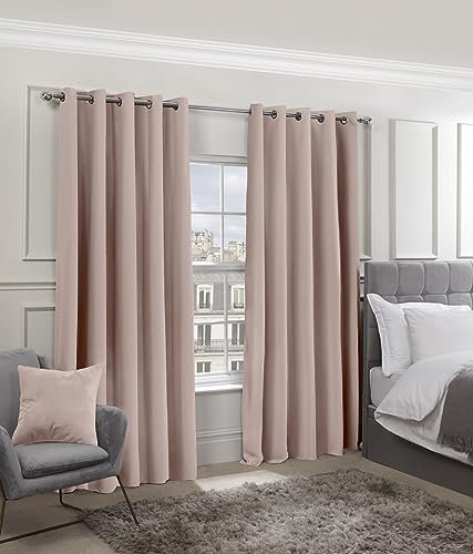 Emma Barclay Cali Woven Thermal Blackout Eyelet Curtains in Blush Pink-Width 65 x Drop 72 inches (165 x 183cm), 100% Polyester, W 72