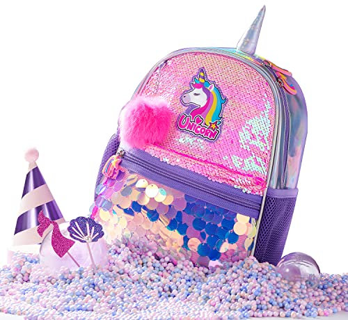 Sunveno Kinder Kleinkinder Rucksack Kinderrucksack Einhorn, Vorschule Mädchen Tasche Pailletten Twinkle Bag, Pailletten Mode Desgin, 11,8 9,8 4,4(Rosa)