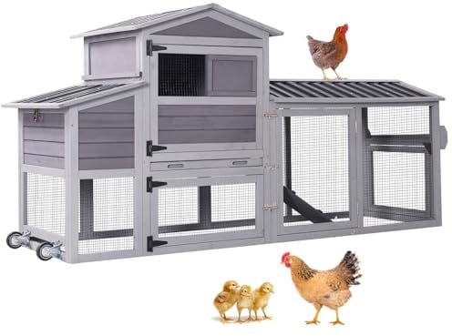 Aivituvin 83in Chicken Coop Mobile Hen House Outdoor Wooden Poultry Cage with Wheels Nesting Box Run for 2-4 Chickens