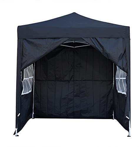 n Pop Up Canopy 2x2m Gazebo Marquee Waterproof Garden Awning Party Tent Canopy 4 polyester sidewalls (Black)